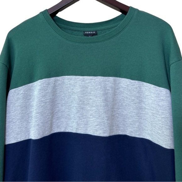 Torrid Navy Gray Green Colorblock French Terry Pullover Sweatshirt Size 0 - Picture 4 of 9